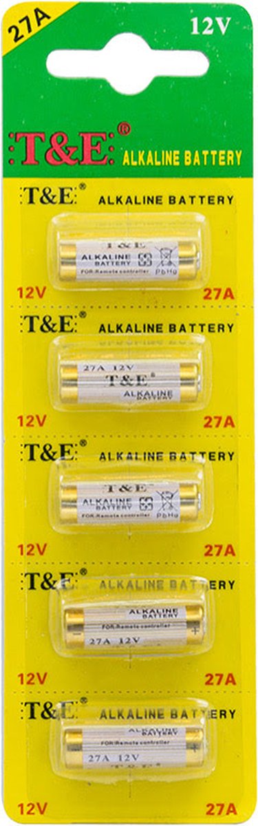 T&E 27A Alkaline Batterijen - 12V - 10 Stuks